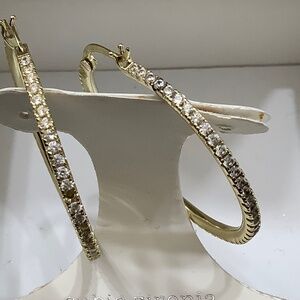 24 karat gold over silver cubic zirconia hoop earrings.